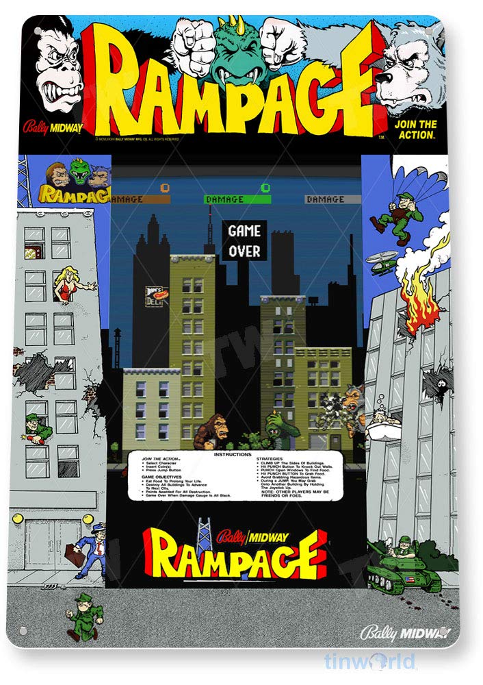 Retro Gaming Shops - Tabliczka metalowa Rampage Arcade, znak do